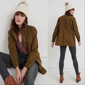 Lucky Brand Utility Jacket Color Army Green Cinch Waist Long Sleeve Coat